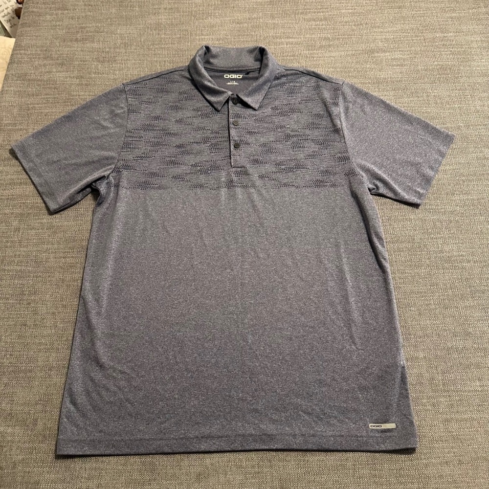 OGIO Polo Shirt Mens Large Blue Heathered Short Sleeve Golf Performance